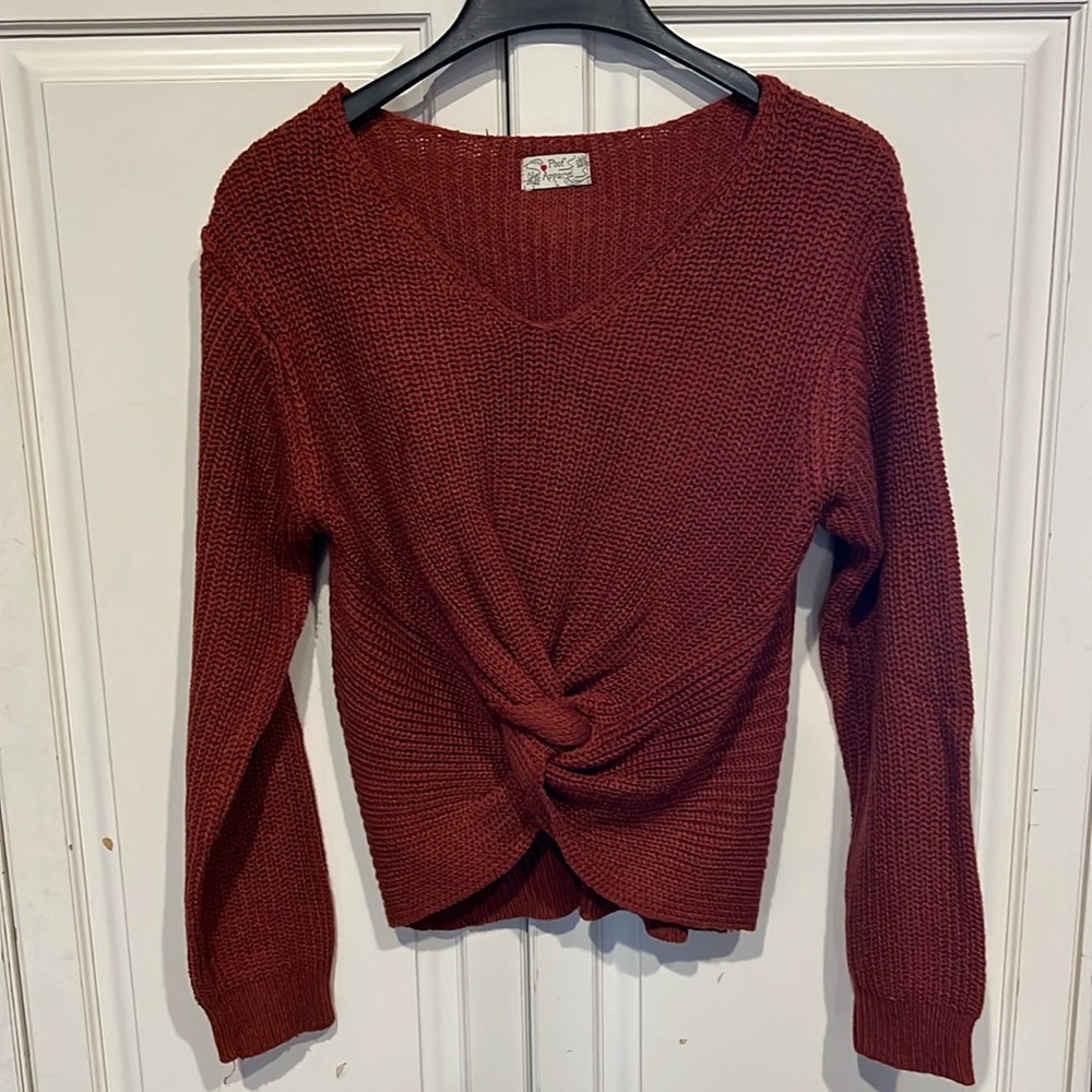 Beautiful fall sweater by Poof Apparel, size Large in rust